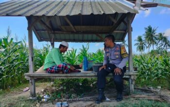 Jalin Kedekatan, Bhabinkamtibmas Desa Eyat Mayang Sambangi Petani Jagung Dukung Ketahanan Pangan