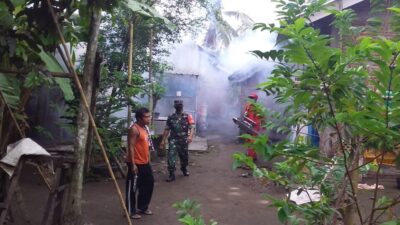 Babinsa Kuripan Induk Dampingi Nakes Puskesmas Kuripan Laksanakan Fogging