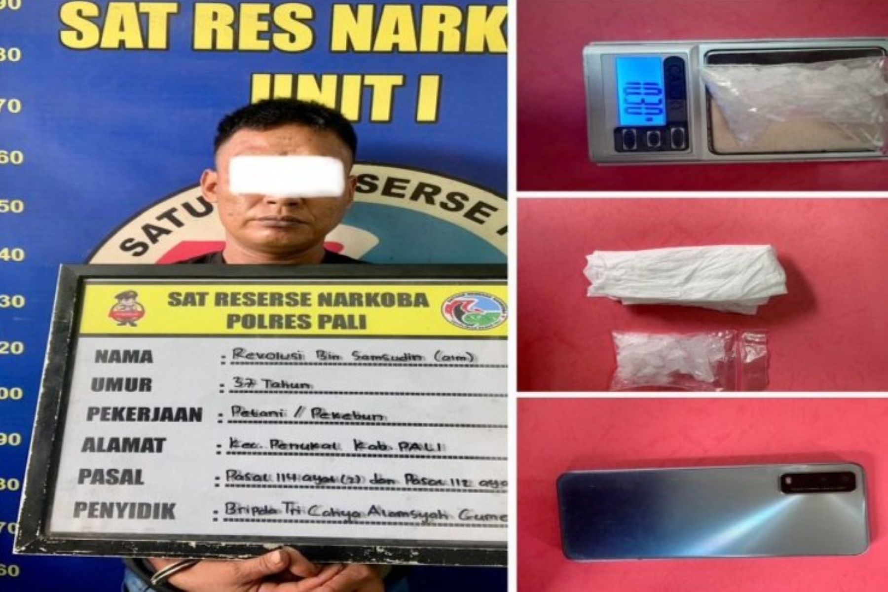 Polres Pali Tangkap Pengedar Sabu di Sungai Ibul, 10 Gram Diamankan